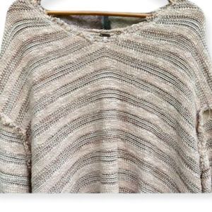 FREE PEOPLE "Spells" Double Striped Fringe Oversized Sweater S
